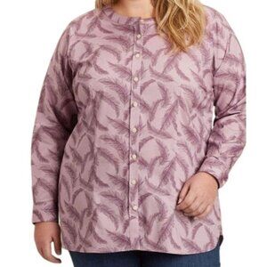 Duluth Trading Company Womens Plus Size 1X Wrinklefighter Purple‎ Feathers Tunic